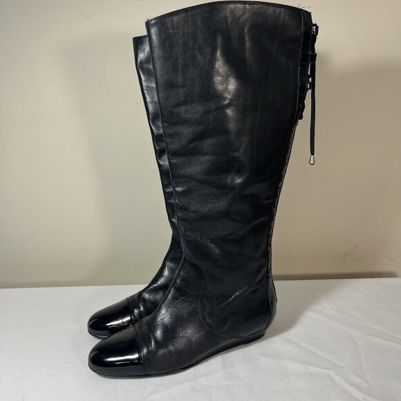 Prialpas Gomma Italy‎ Back Laced Tall Knee High Boot Black Leather 7 1/2 Riding - Picture 5 of 12